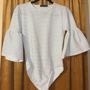 Stripe Flared Sleeve Bodysuit Top